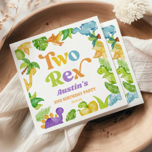 Two Rex Dinosaur 2nd Second Birthday Party Napkin
