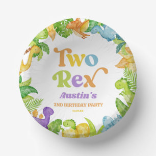 Two Rex Dinosaur 2nd Second Birthday Party Paper Plate