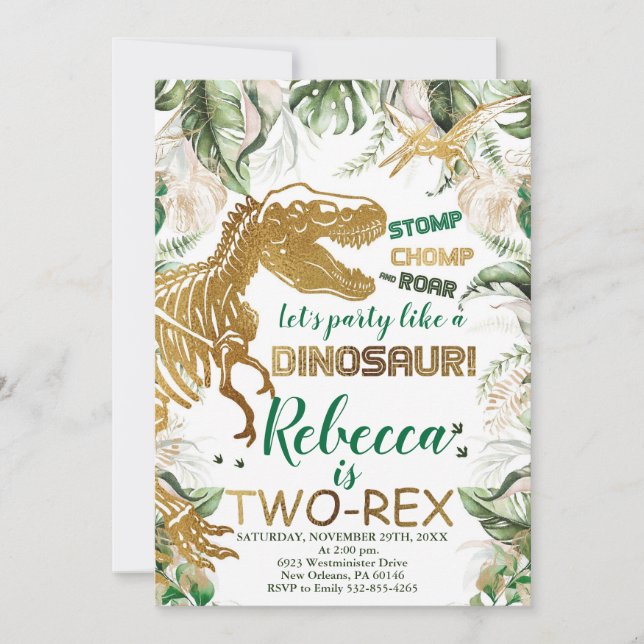 Two-Rex Dinosaur Birthday, Dino T-Rex Invitation (Front)