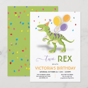 Two Rex Dinosaur Birthday Party Invitation