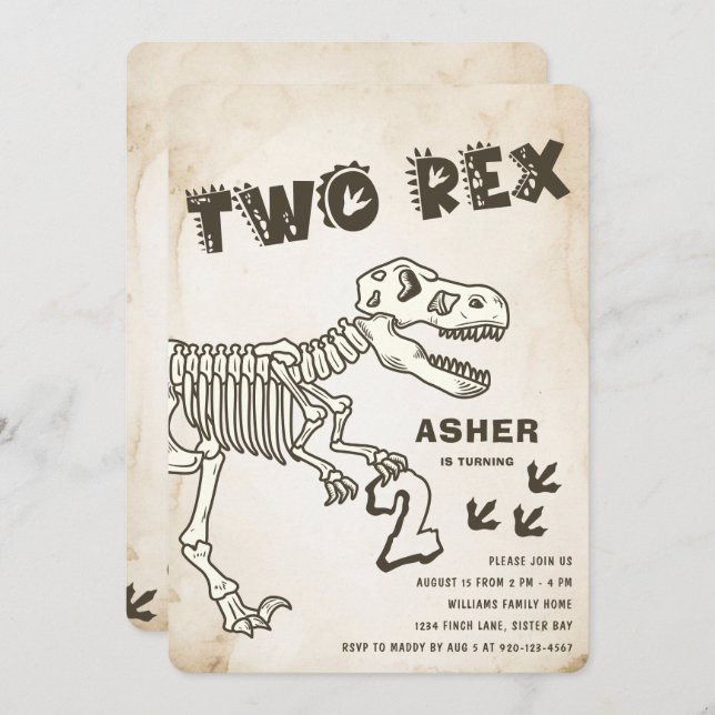 Two Rex Dinosaur Birthday Party Invitation (Front/Back)