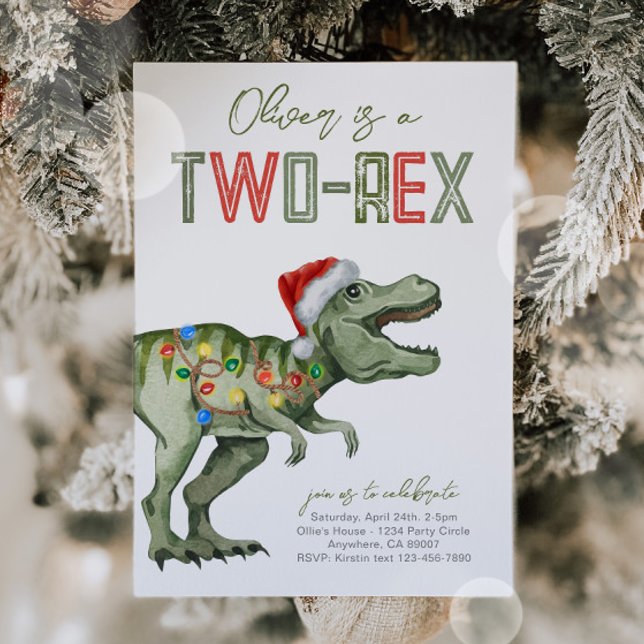 Two-Rex Santa Dinosaur Birthday Invitation (Creator Uploaded)