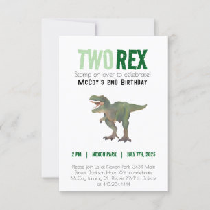 Two Rex Trex Dinosaur Birthday Invitation 2 years