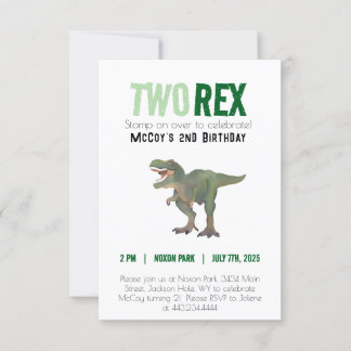 Two Rex Trex Dinosaur Birthday Invitation 2 years