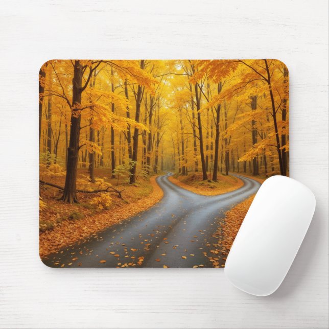 Two Roads In an Autumn Woods Mouse Mat (With Mouse)