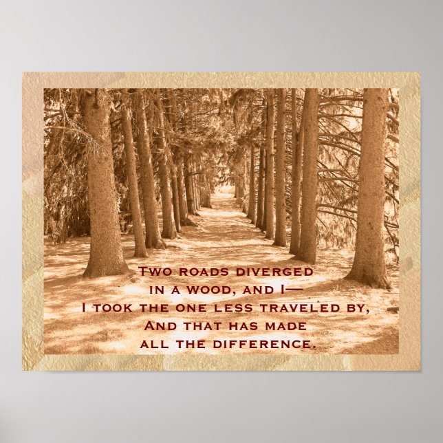 Two roads - Robert Frost quote - art print (Front)