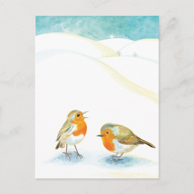 Two Robin Redbreasts in Winter Postcard (Front)