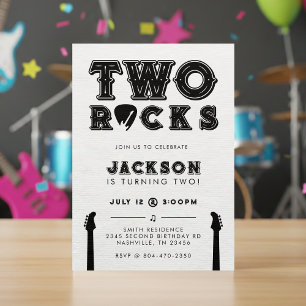 Two Rocks Guitar Pick 2nd Birthday Party Invitation