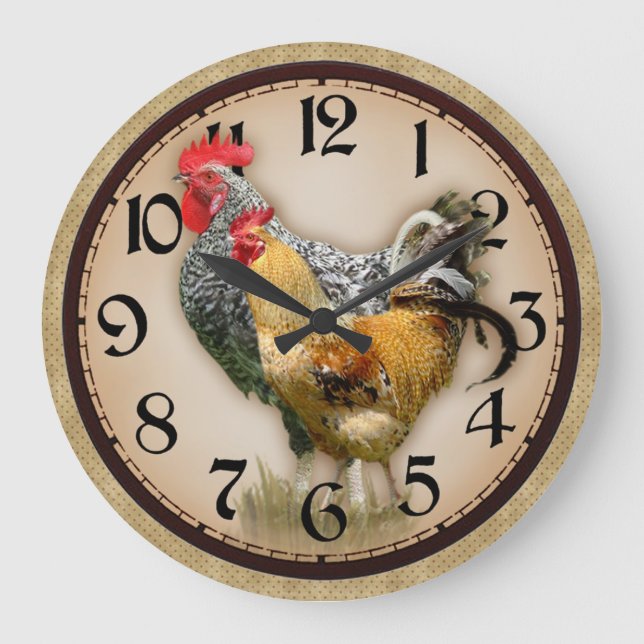 Two Roosters Country Photo Rustic Clock (Front)