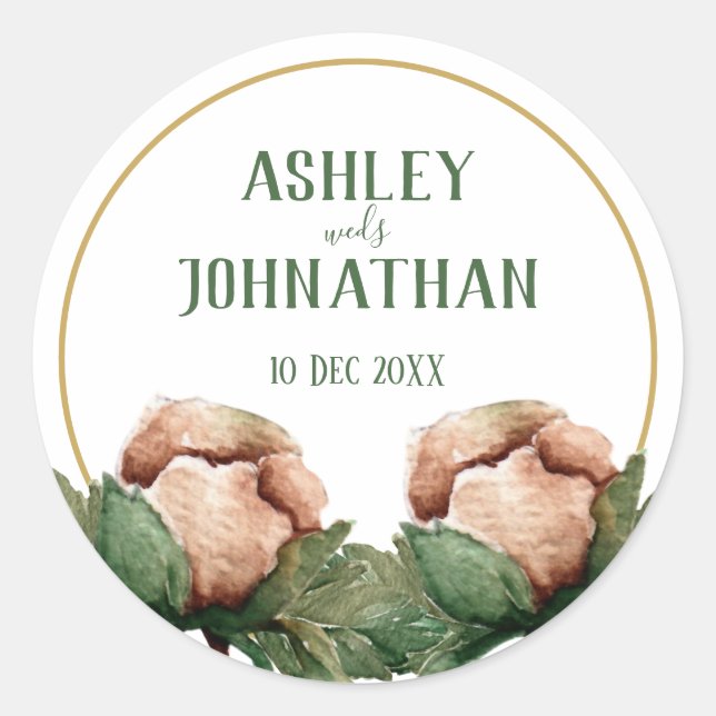 Two Rose with Golden Circle Classic Round Sticker (Front)