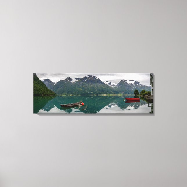 Two rowboats with reflection in a lake canvas print (Front)