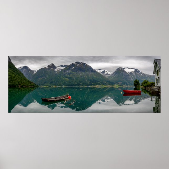 Two rowboats with reflection in a lake poster (Front)