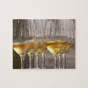two rows of wine tasting glasses with lucious jigsaw puzzle