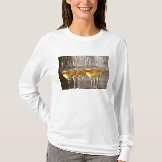 two rows of wine tasting glasses with lucious T-Shirt (Front)