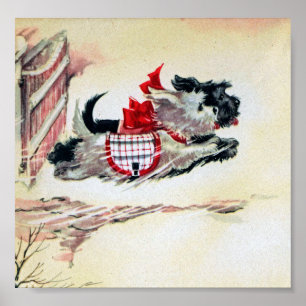 Two Running Scotties Poster