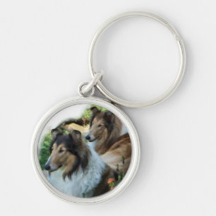 Two Sable Rough Collies Key Ring