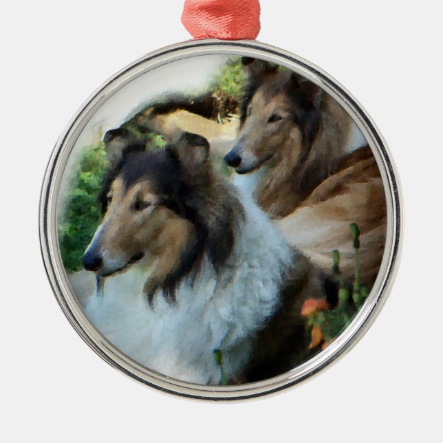 Two Sable Rough Collies Metal Tree Decoration (Front)