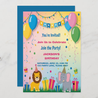 Two Safari Animals Birthday Invitation