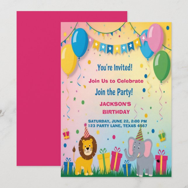 Two Safari Animals  Birthday  Invitation (Front/Back)