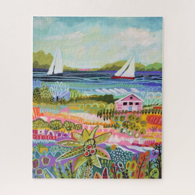 Two Sailboats and Cottage Jigsaw Puzzle (Vertical)