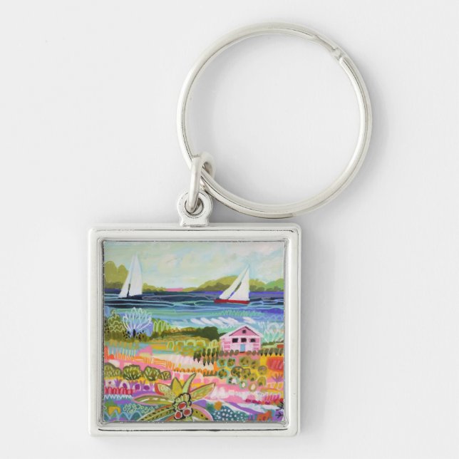 Two Sailboats and Cottage Key Ring (Front)