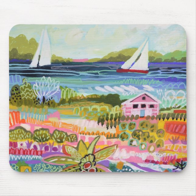 Two Sailboats and Cottage Mouse Mat (Front)