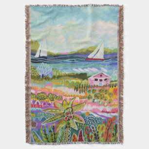 Two Sailboats and Cottage Throw Blanket