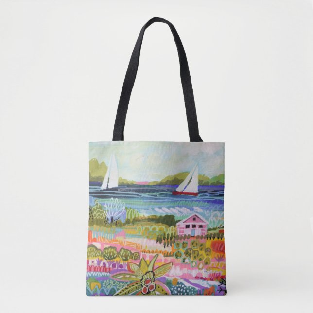 Two Sailboats and Cottage Tote Bag (Front)