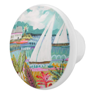 Two Sailboats Ceramic Knob