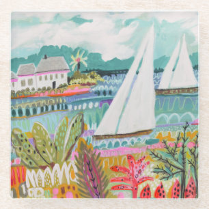 Two Sailboats Glass Coaster