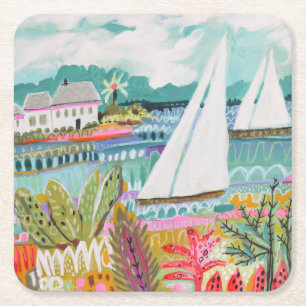 Two Sailboats Square Paper Coaster