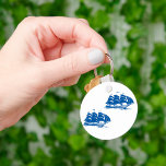 Two Sailing Ships Keychain<br><div class="desc">This design is two sailing ships. The ships are vintage style and are both blue silhouettes. This two sailing ships design looks great on this Keychain</div>