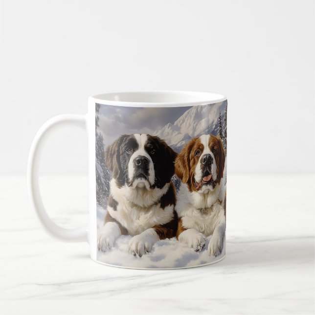 Two Saint Bernards in Snow Coffee Mug (Left)