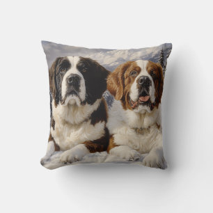 Two Saint Bernards in Snow Cushion