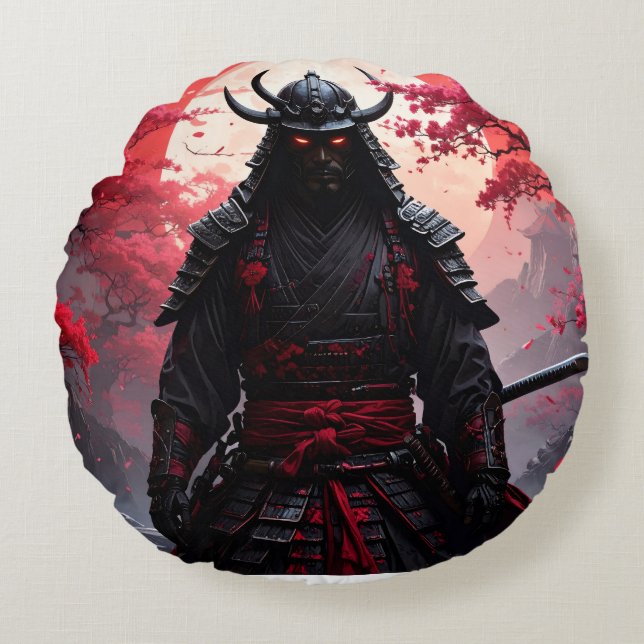 Two same samurai round cushion (Front)