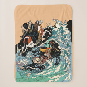 Two samurai horsemen crossing a stormy sea sherpa blanket