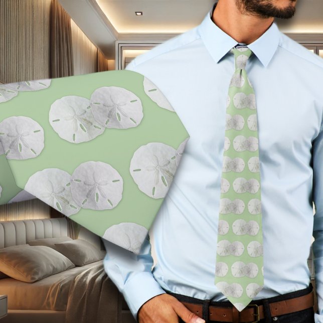 Two Sand Dollars Sage Green Grooms Tie (Creator Uploaded)