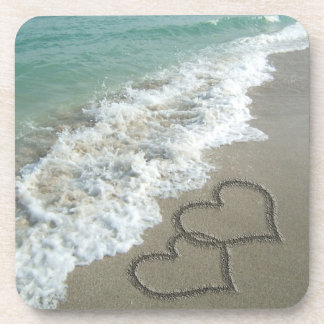 Two Sand Hearts on the Beach, Romantic Ocean Coaster