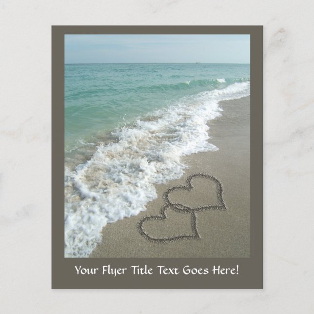Two Sand Hearts on the Beach, Romantic Ocean Flyer (Front)
