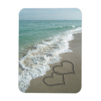 Two Sand Hearts on the Beach, Romantic Ocean
