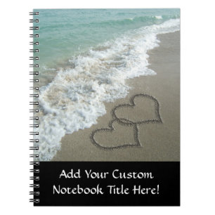 Two Sand Hearts on the Beach, Romantic Ocean Notebook