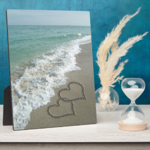 Two Sand Hearts on the Beach, Romantic Ocean Plaque