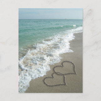 Two Sand Hearts on the Beach, Romantic Ocean Postcard