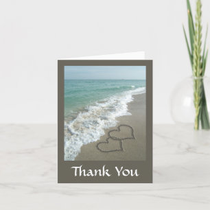 Two Sand Hearts on the Beach, Romantic Ocean Thank You Card