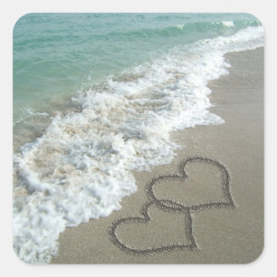 Two Sand Hearts on the Beach Square Sticker
