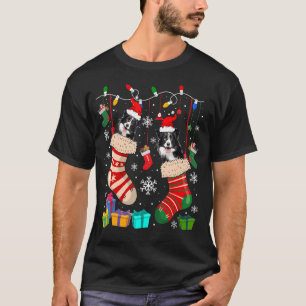 Two Santa Border Collie Dogs In Christmas Socks O T-Shirt