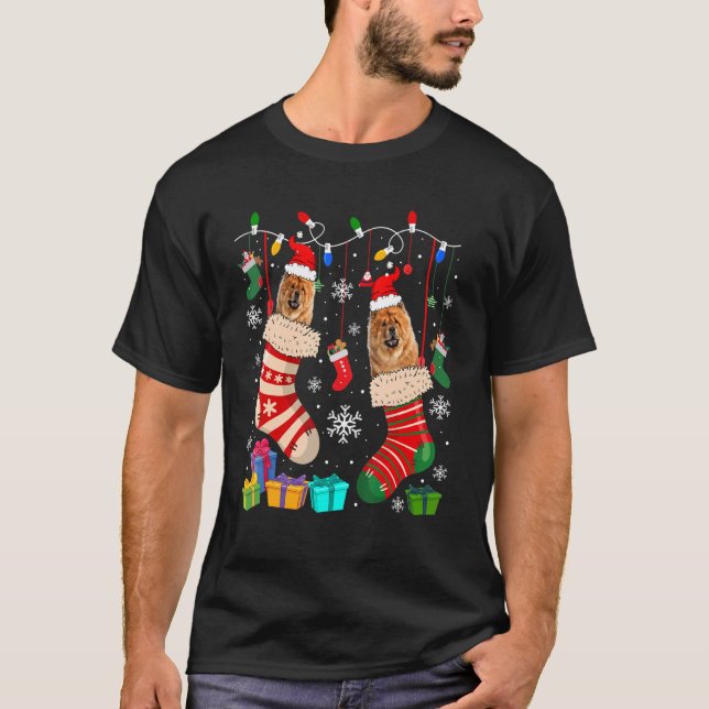 Two Santa Chow Chow Dogs In Christmas Socks Dog  O T-Shirt (Front)