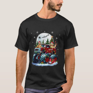 Two Santa Golden Retrievers On Monster Truck Santa T-Shirt