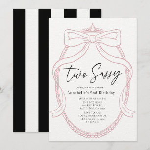 Two Sassy Pink Tiara & Bow Girl 2nd Birthday Invitation
