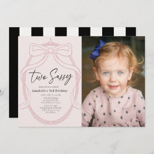 Two Sassy Pink Tiara & Bow Girl Photo 2nd Birthday Invitation
